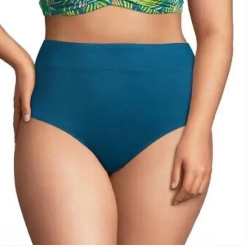 NWT Lands' End High Waisted Tummy Control Bikini Swim Bottom Baltic Teal Size 8